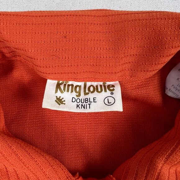 70s King Louie Double Knit Bowling Shirt Men’s Large Orange Short Sleeve 1/4 Zip - Picture 5 of 16